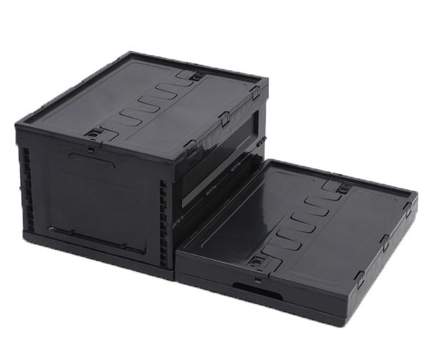 带盖黑色500-300折叠箱子塑料周转箱塑料折叠箱黑色塑胶新料带盖塑料折叠箱收纳箱