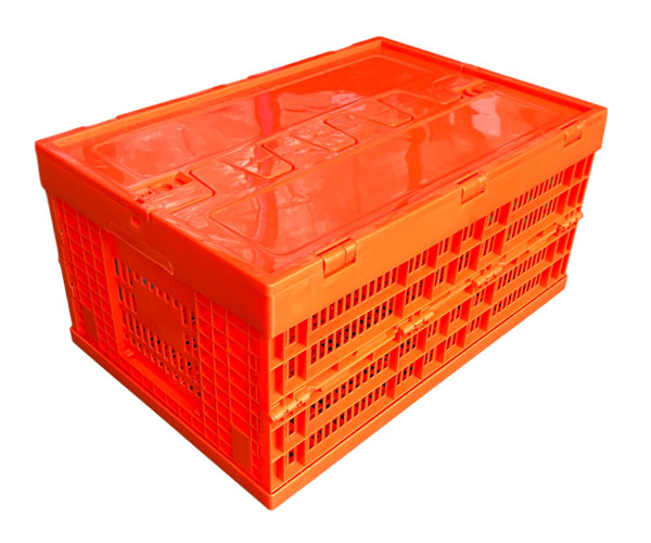 PP大号折叠塑料筐橘红色水果运输折叠筐生鲜水果折叠筐厂家