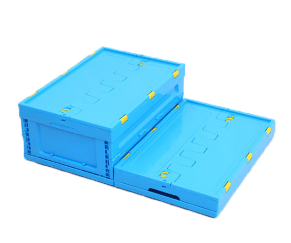 带盖600-230折叠箱折叠箱PP农产品包装折叠箱蓝色加厚折叠箱子塑料箱周转箱