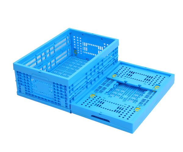 新料HDPE折叠筐生鲜配送折叠筐长方形蓝色塑胶折叠周转筐