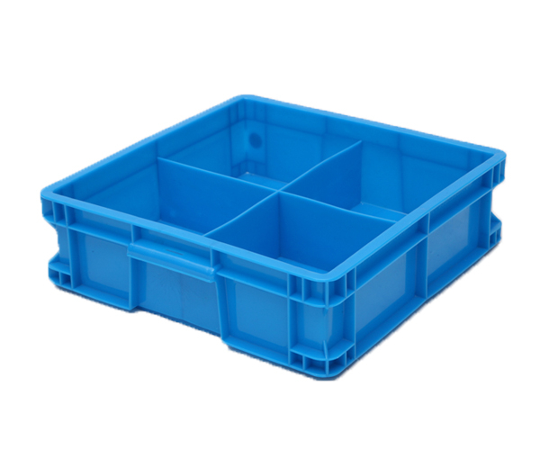 新料正方四格塑料箱仓库周转箱蓝色分格五金塑料零件盒分格箱