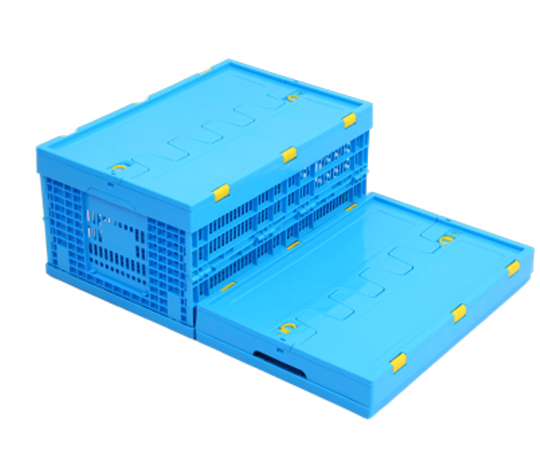 新料HDPE折叠筐生鲜配送折叠筐长方形蓝色塑胶折叠周转筐